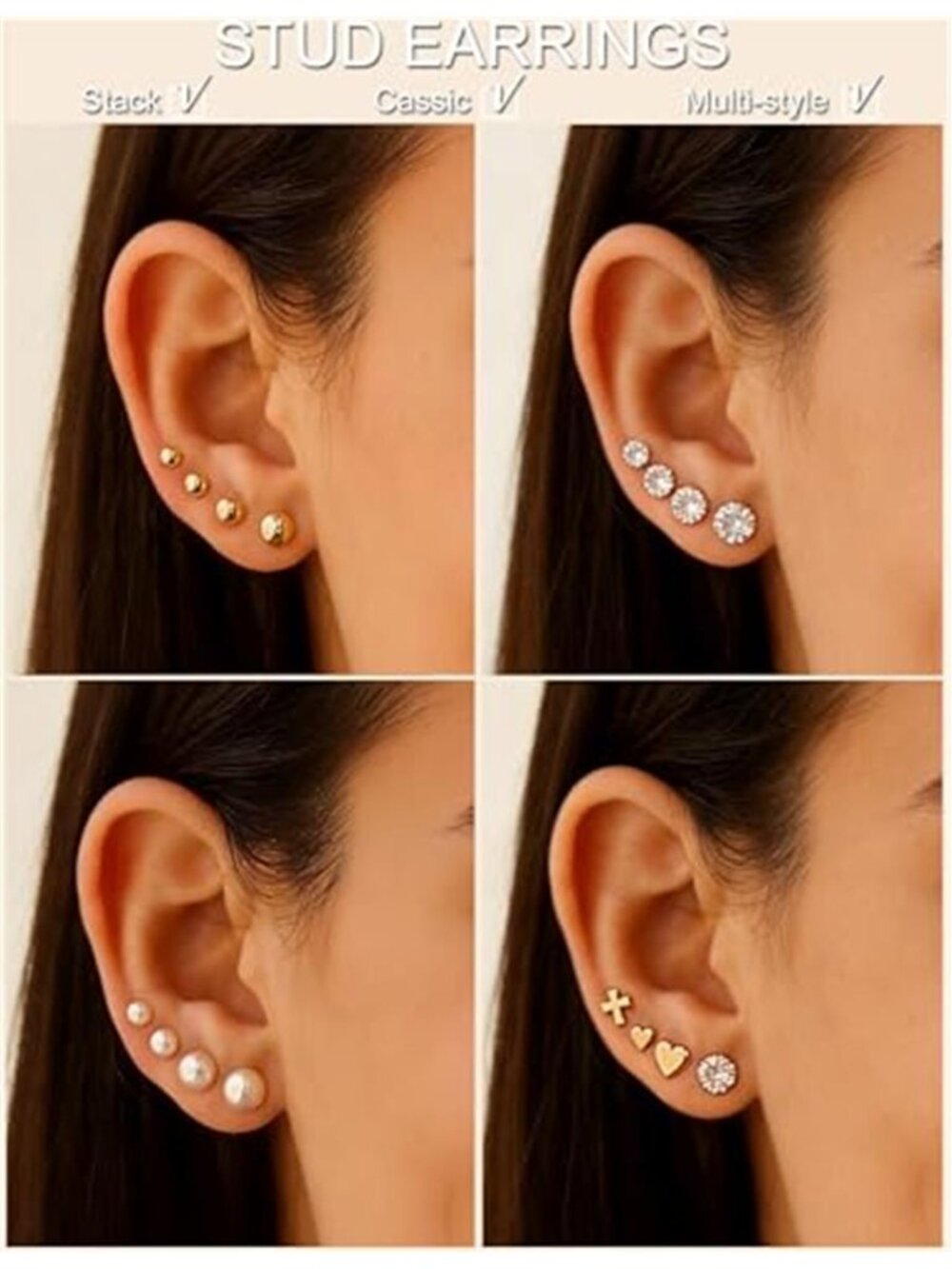 75 Pairs Gold Stud Earrings Set for Women, Trendy Hypoallergenic Pearl Cubic - Picture 4 of 7